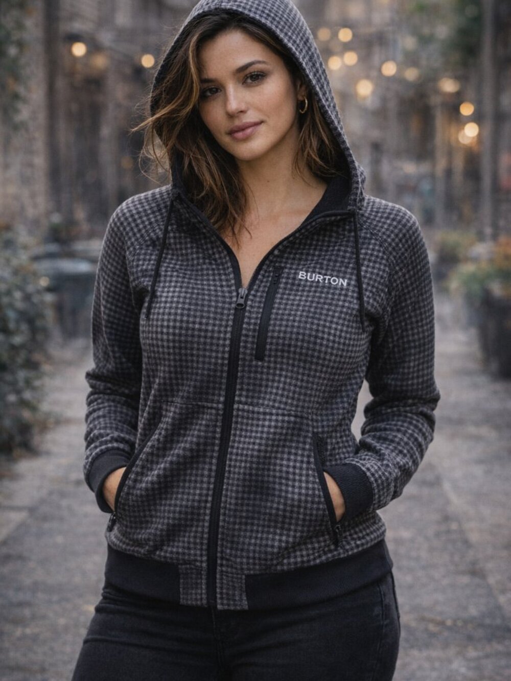 Burton Full Zip Hoodie Jacket | Grid Check Tech Layer | Soft Lined Sm - Unisex